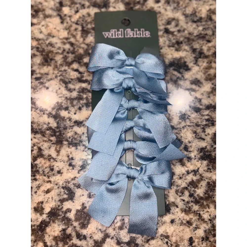 Wild‎ Fable Blue Satin Bow Hair Clip Set 5pc Coquette Balletcore Accessory
